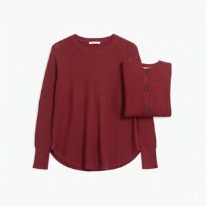 Madewell Waffle Knit Red Burgundy Sweater Button Back Women's Size Small
